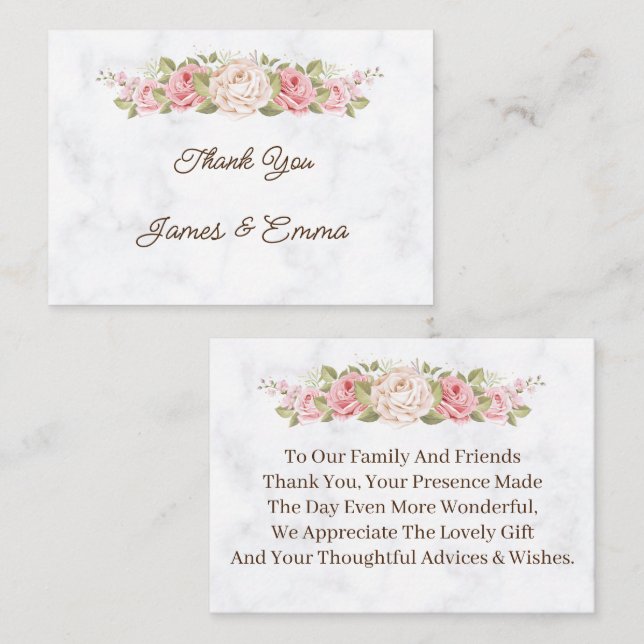 Elegant Rose Flower Custom Wedding Thank You Card (Front/Back)