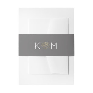 elegant rose flower monogram wedding invitation belly band