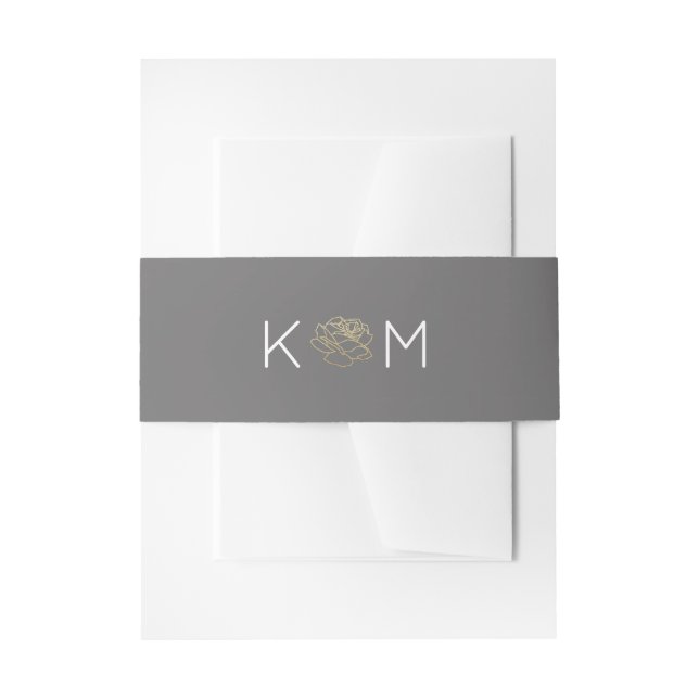 elegant rose flower monogram wedding invitation belly band (Front Example)