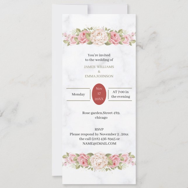 Elegant Rose Flower Personalised Wedding Invitation (Front)