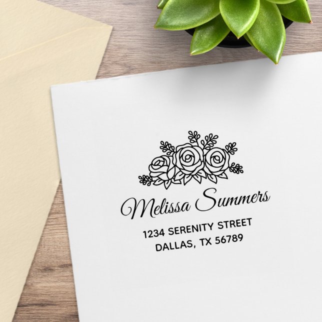Elegant Rose Flowers Bouquet Address 2 Rubber Stamp (Creator Uploaded)