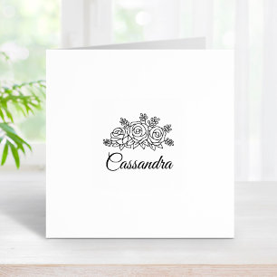 Elegant Rose Flowers Bouquet Custom Name 1x1 Rubber Stamp