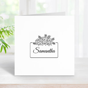 Elegant Rose Flowers Bouquet Frame Custom Name 1x1 Rubber Stamp