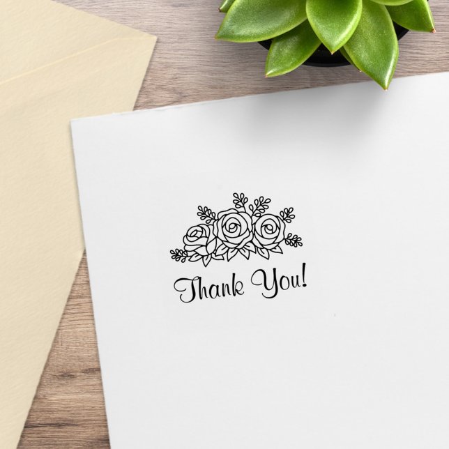 Elegant Rose Flowers Bouquet Thank You 1x1 Rubber Stamp (Creator Uploaded)