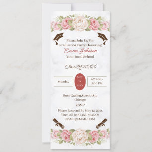 Elegant Rose Flowers Custom Graduation Invitation