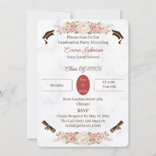 Elegant Rose Flowers Personalised Graduation Invitation