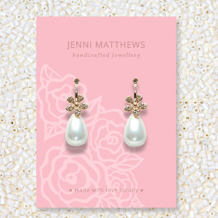 Elegant Rose Flowers Salmon Pink Earring Display Business Card