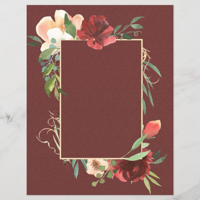 Elegant Rose Frame on Burgundy scrapbook Paper (Front)