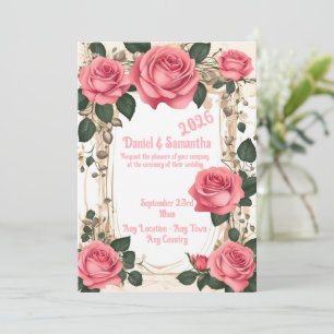 Elegant Rose Frame Template Wedding Invitation