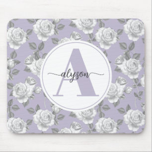 Elegant Rose Garden in Lavender Monogram Mouse pad