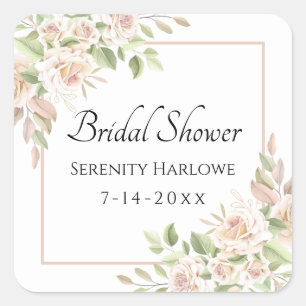 Elegant Rose Garden Pink Floral Bridal Shower Square Sticker
