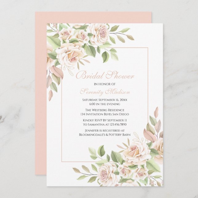 Elegant Rose Garden Pink Floral  Wedding  Invitation (Front/Back)