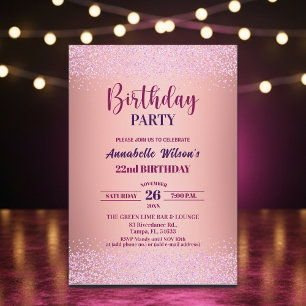 Elegant Rose Glitter Metallic Pink 22nd Birthday  Invitation