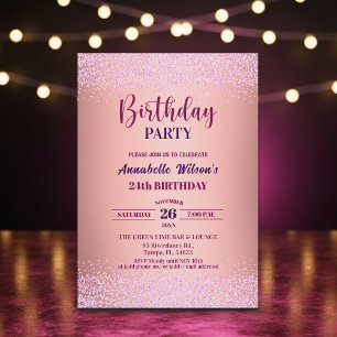 Elegant Rose Glitter Metallic Pink 24th Birthday  Invitation