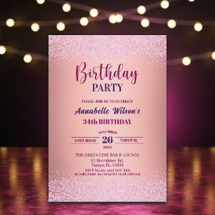 Elegant Rose Glitter Metallic Pink 34th Birthday  Invitation