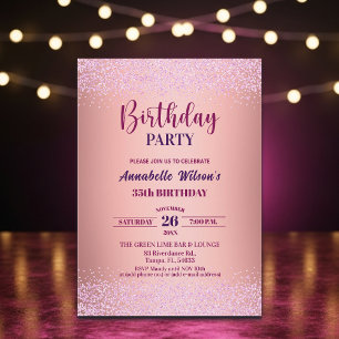 Elegant Rose Glitter Metallic Pink 35th Birthday Invitation