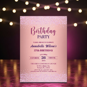 Elegant Rose Glitter Metallic Pink 37th Birthday  Invitation