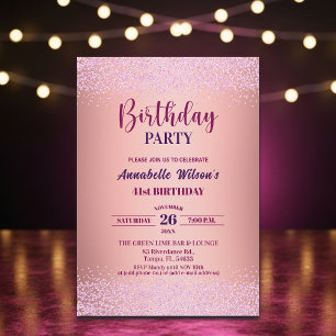 Elegant Rose Glitter Metallic Pink 41st Birthday Invitation