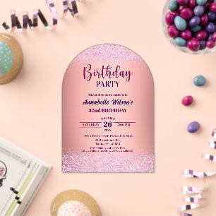 Elegant Rose Glitter Metallic Pink 42nd Birthday Acrylic Invitations
