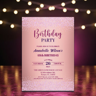 Elegant Rose Glitter Metallic Pink 48th Birthday  Invitation