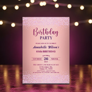 Elegant Rose Glitter Metallic Pink 64th Birthday Invitation
