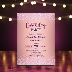 Elegant Rose Glitter Metallic Pink 75th Birthday  Invitation