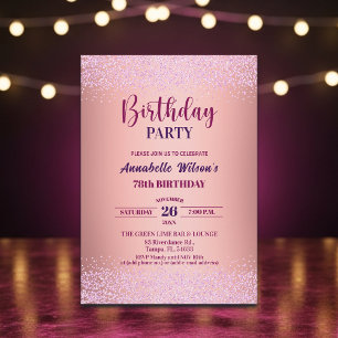 Elegant Rose Glitter Metallic Pink 78th Birthday  Invitation