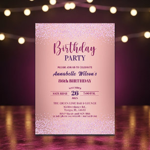 Elegant Rose Glitter Metallic Pink 86th Birthday Invitation