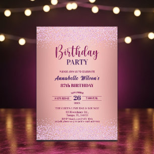 Elegant Rose Glitter Metallic Pink 87th Birthday  Invitation