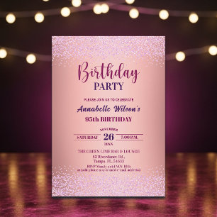 Elegant Rose Glitter Metallic Pink 95th Birthday Invitation