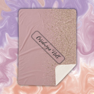 Elegant Rose Glitter Monogram Name   Sherpa Blanket