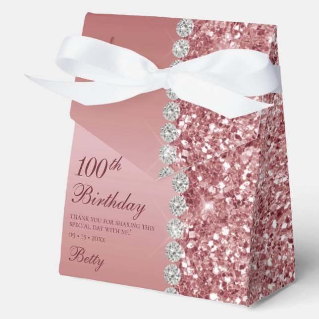 Elegant Rose Gold 100th Birthday Favour Box (Front)
