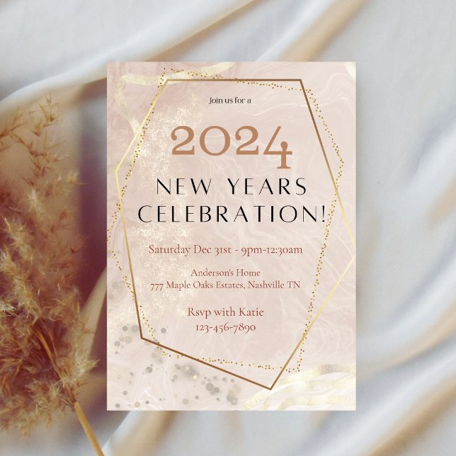Elegant Rose Gold 2024 New Year Party  Invitation (Creator Uploaded)