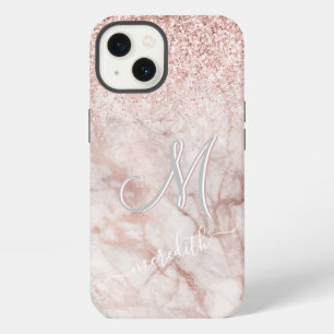 Elegant Rose Gold 3 Colour Monogram Name iPhone 13 Case