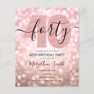 Elegant Rose Gold 40th Birthday Party Invite  Flyer