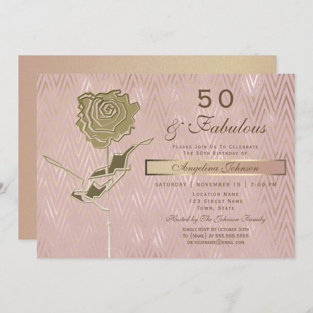 Elegant Rose Gold 50th Birthday Invitation (Front/Back)