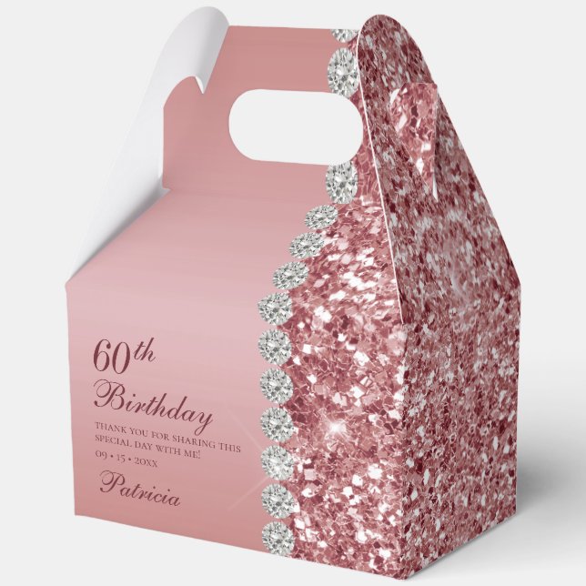 Elegant Rose Gold 60th Birthday Favour Box (Front)