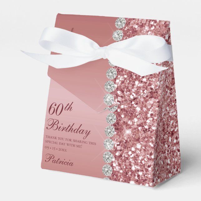 Elegant Rose Gold 60th Birthday Favour Box (Front Side)