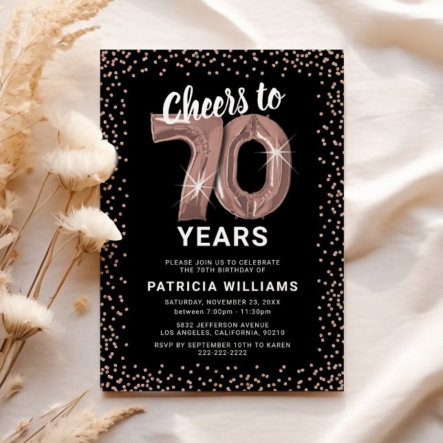 Elegant Rose Gold 70th Birthday Invitation (Creator Uploaded)