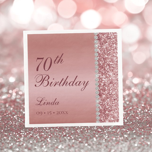 Elegant Rose Gold 70th Birthday Napkin (Creator Uploaded)