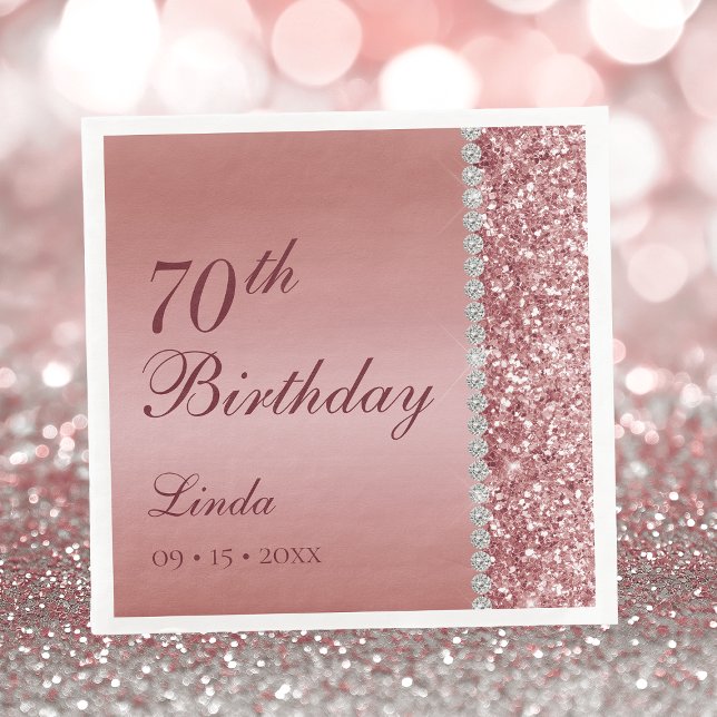 Elegant Rose Gold 70th Birthday Napkin (Creator Uploaded)
