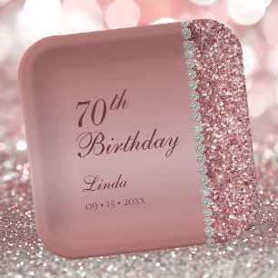 Elegant Rose Gold 70th Birthday Paper Plate
