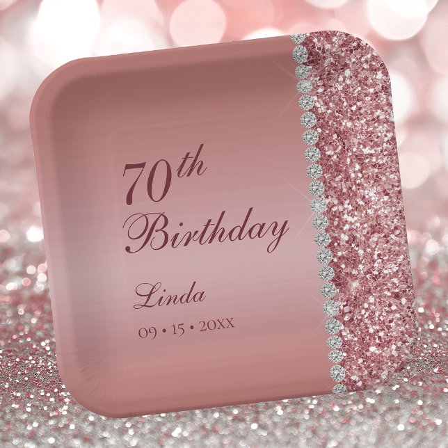 Elegant Rose Gold 70th Birthday Paper Plate (Creator Uploaded)