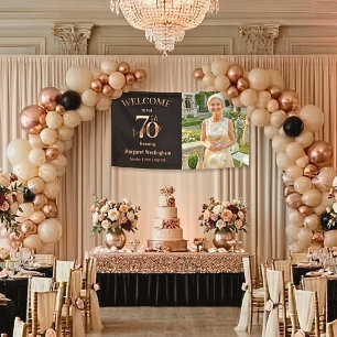 Elegant Rose Gold 70th Birthday Party Welcome Banner