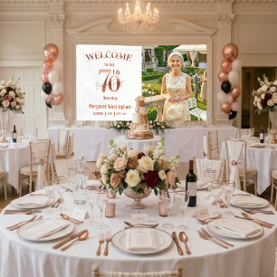 Elegant Rose Gold 70th Birthday Party Welcome Banner