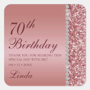 Elegant Rose Gold 70th Birthday Thank You Square Sticker