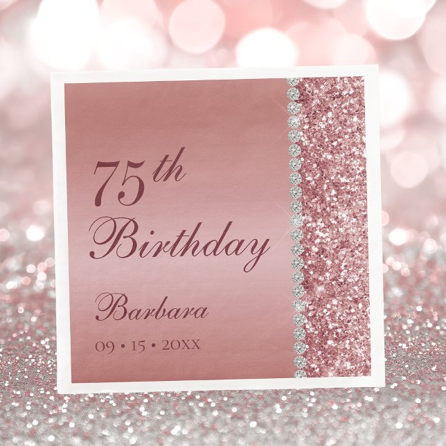 Elegant Rose Gold 75th Birthday Napkin (Creator Uploaded)