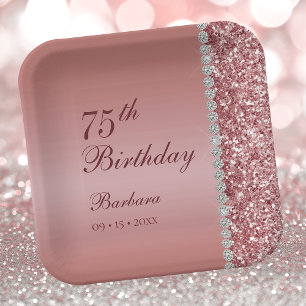 Elegant Rose Gold 75th Birthday Paper Plate