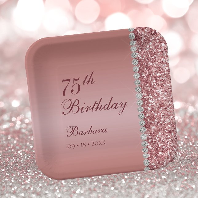 Elegant Rose Gold 75th Birthday Paper Plate (Creator Uploaded)