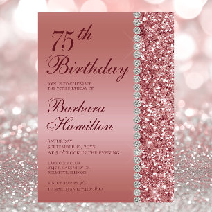 Elegant Rose Gold 75th Photo Birthday Party Invitation
